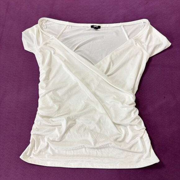 NWOT Express Body Contour Double Layer Off The Shoulder Ruched Tee Size S - Picture 6 of 9